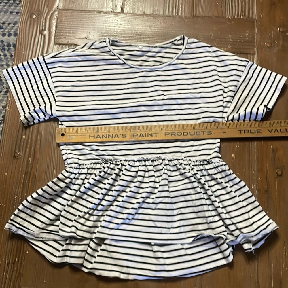 Black and white stripe peplum high low shirt